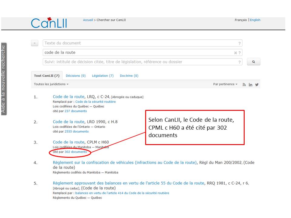 Capture d'écran de résultats de recherche CanLII